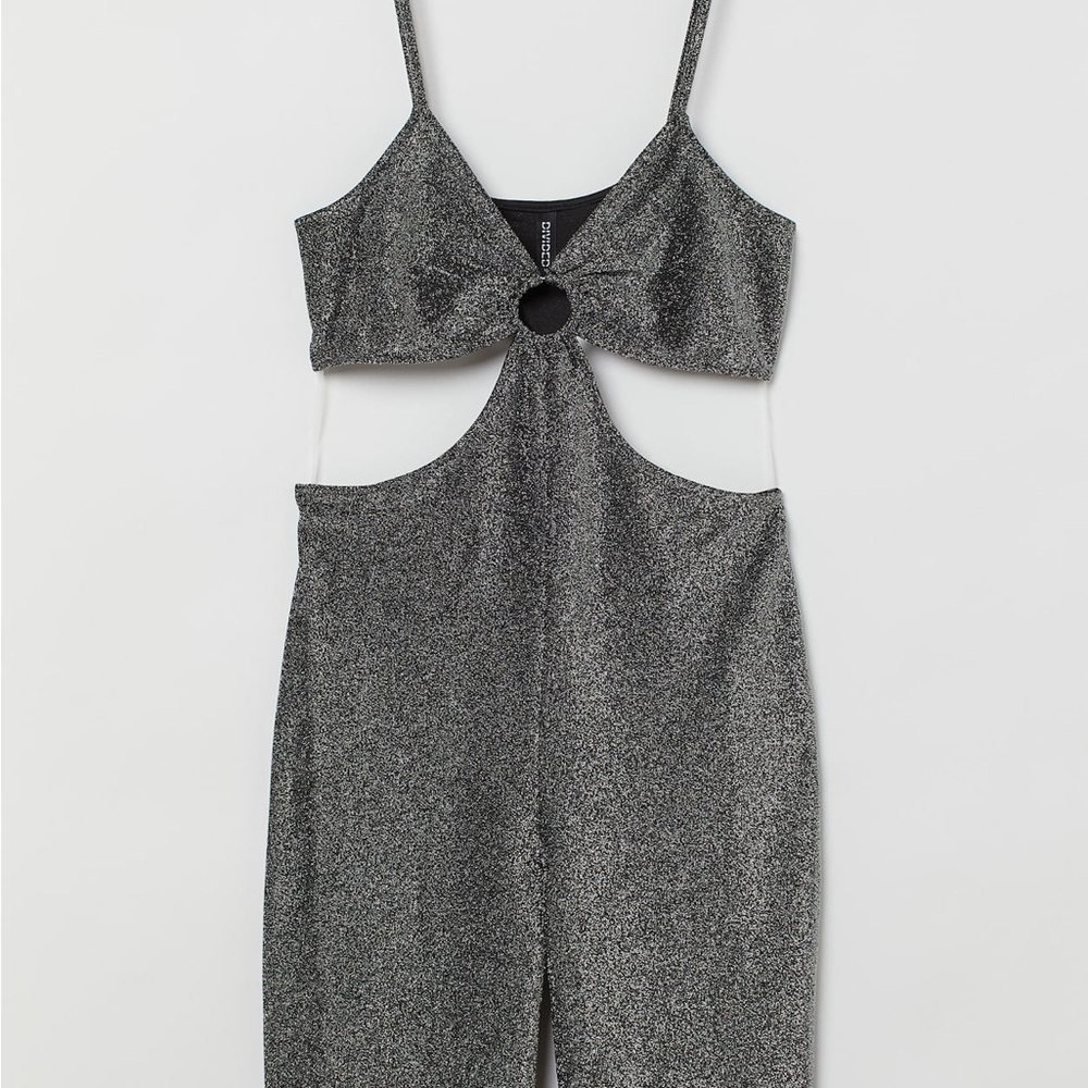 Silver Glitter Cut-Out Jumpsuit